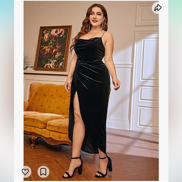 Women's Plus Size Satin Spaghetti Strap Cowl Neck Wrap Party Cami Dress - Picture 5 of 6